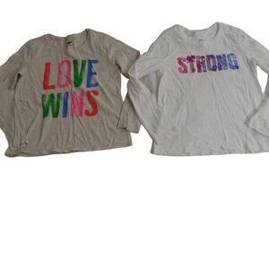 Old Navy Long Sleeve Graphic T-shirts Shirts Tops Girls Size L 10-12 White Tan